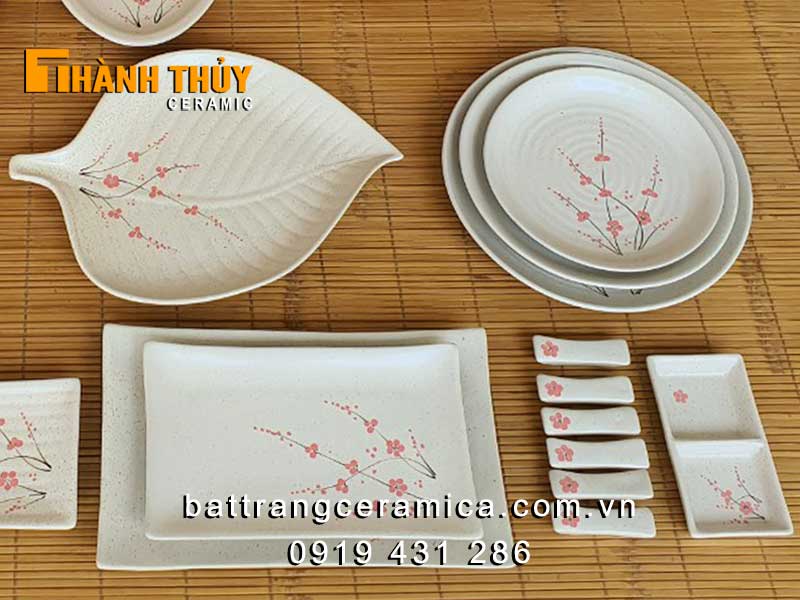 Bộ bát đĩa men gấm hoa đào 40 món sang trọng chất lượng cao