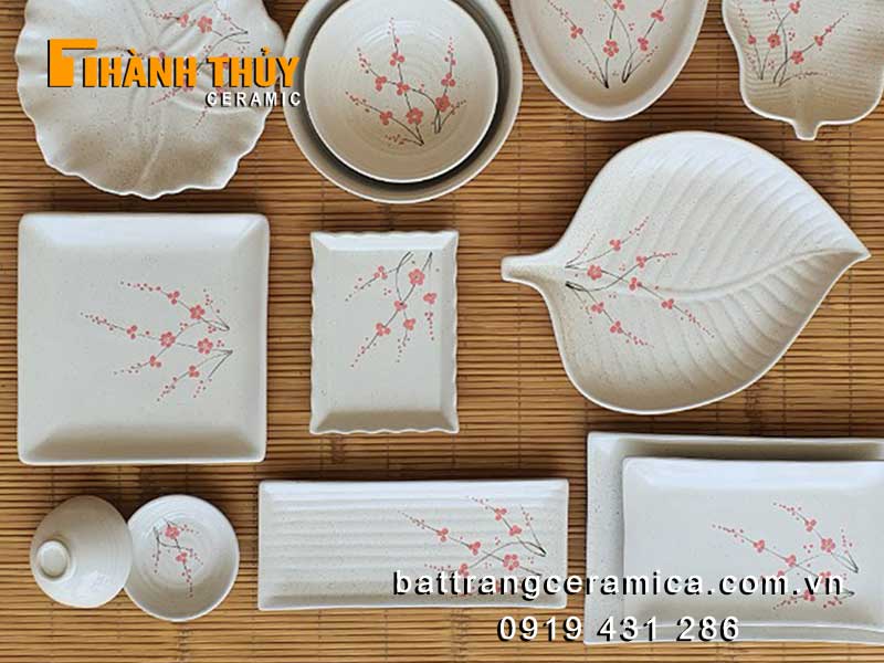 Bộ bát đĩa men gấm hoa đào 40 món sang trọng chất lượng cao