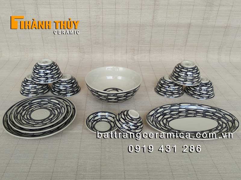 Bát đĩa Bát Tràng cá đàn 13 món cao cấp gốm sứ giá tốt