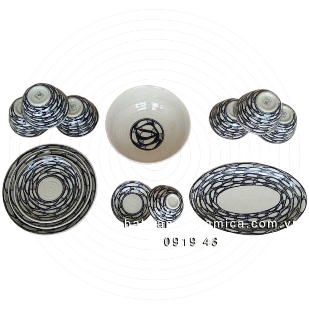 Bát đĩa Bát Tràng cá đàn 13 món cao cấp gốm sứ giá tốt 