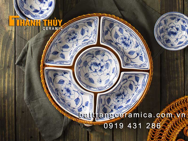 Khay bánh kẹo hoa phù dung xanh đẹp tiện lợi quà tặng 