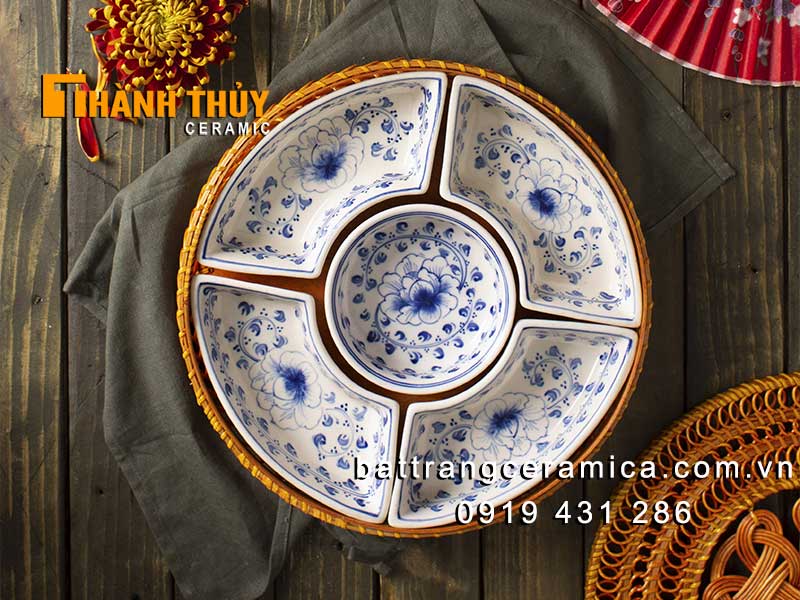 Khay để bánh trôi bánh chay hoa phù dung Bát Tràng sang trọng an toàn