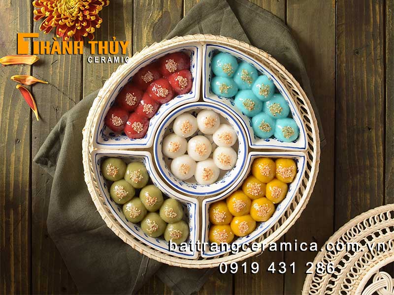 Khay để bánh trôi bánh chay hoa phù dung Bát Tràng sang trọng an toàn 