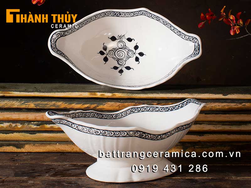 Đĩa bày gà cúng Bát Tràng cao cấp vẽ tay sang trọng 