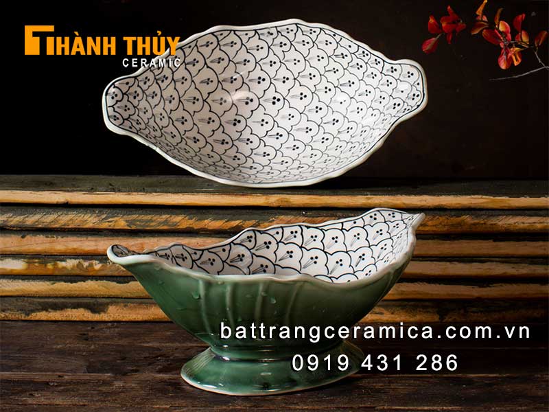 Bát bày gà cúng hoa bèo xanh Bát Tràng sang trọng an toàn 