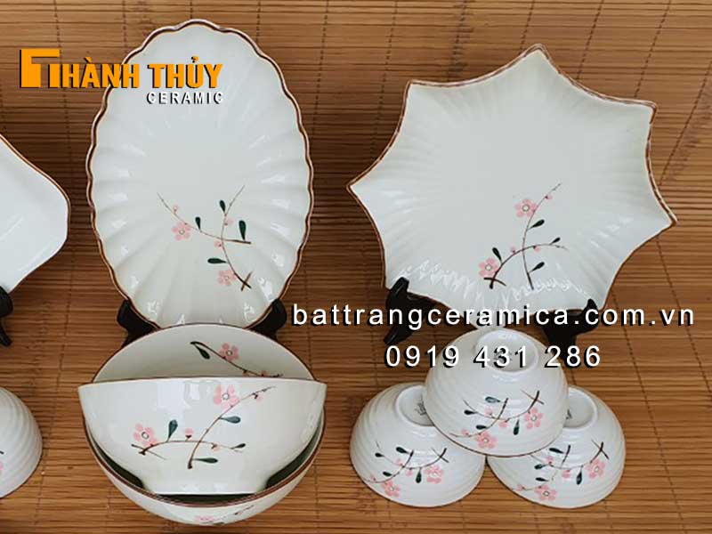 Bộ bát đĩa hoa đào phai 15 món sang trọng an toàn cho gia đình