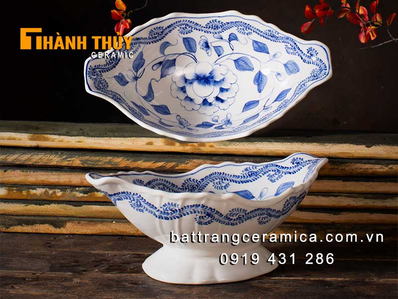 Bát bày gà cúng hoa phù dung sứ Bát Tràng cao cấp sang trọng