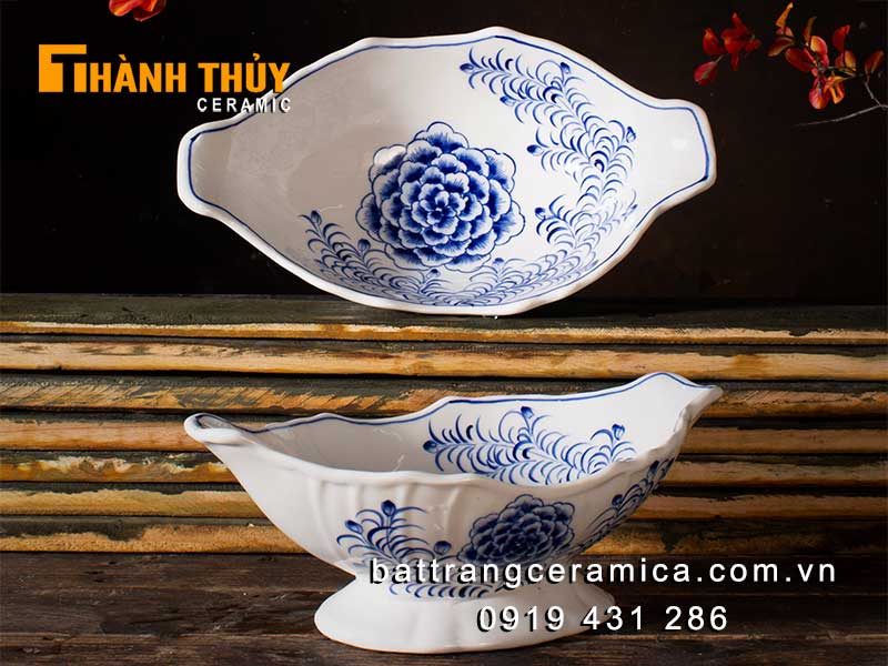 Bát đĩa bày gà cúng hoa mẫu đơn sứ cao cấp Bát Tràng sang trọng