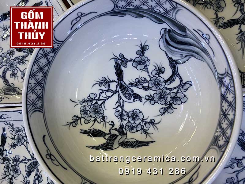 Bộ bát đĩa gốm sứ hoa Đào Bát Tràng cao cấp sang trọng Bộ bát đĩa gốm sứ hoa Đào Bát Tràng cao cấp sang trọng