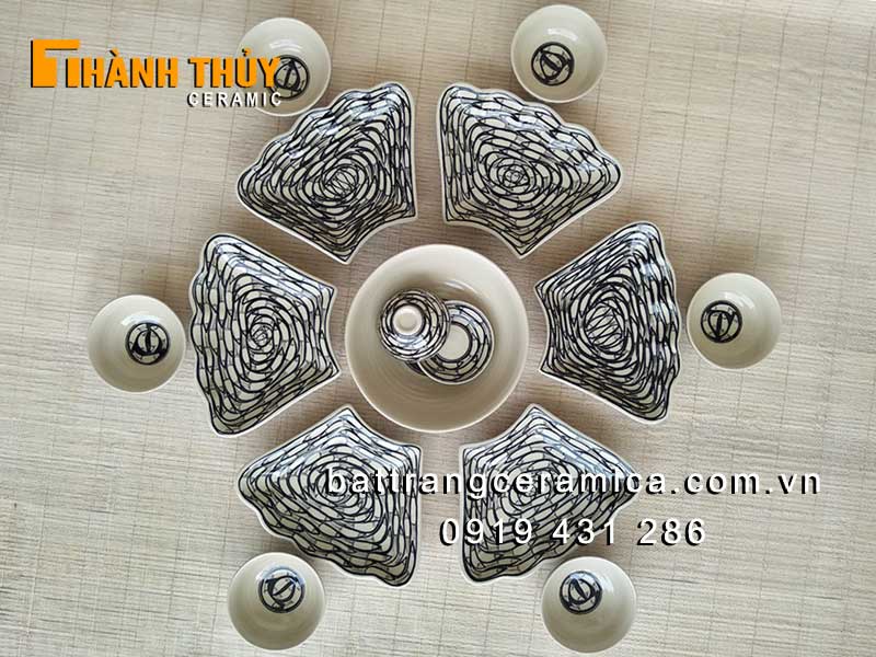 Bộ bát đĩa cá đàn gốm sứ Bát Tràng cao cấp đẹp sang trọng