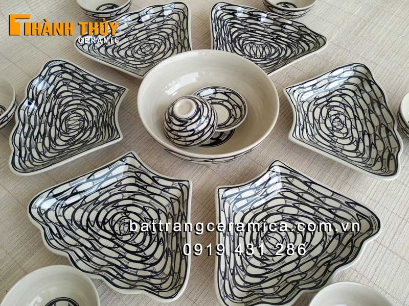 Bộ bát đĩa cá đàn gốm sứ Bát Tràng cao cấp đẹp sang trọng