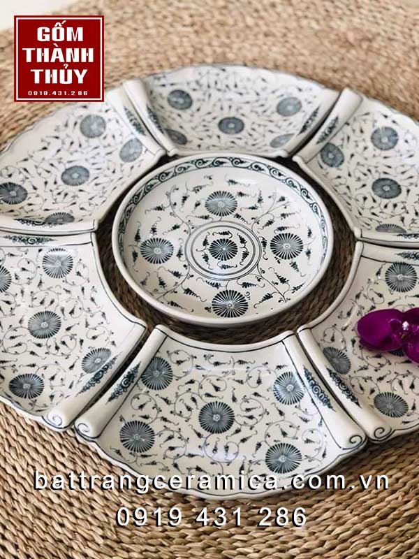 Bộ bát đĩa hoa mặt trời cuốn thư vẽ cúc dây tinh xảo giá tốt Bộ bát đĩa hoa mặt trời cuốn thư vẽ cúc dây tinh xảo giá tốt