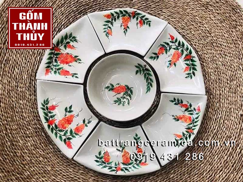 Bộ bát đĩa hoa mặt trời Bát Tràng gốm sứ cao cấp, quà tặng đẹp 
