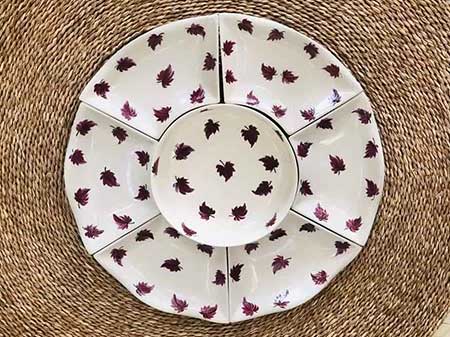 Bộ bát đĩa hoa mặt trời lá phong đỏ cao cấp gốm sứ Bát Tràng 