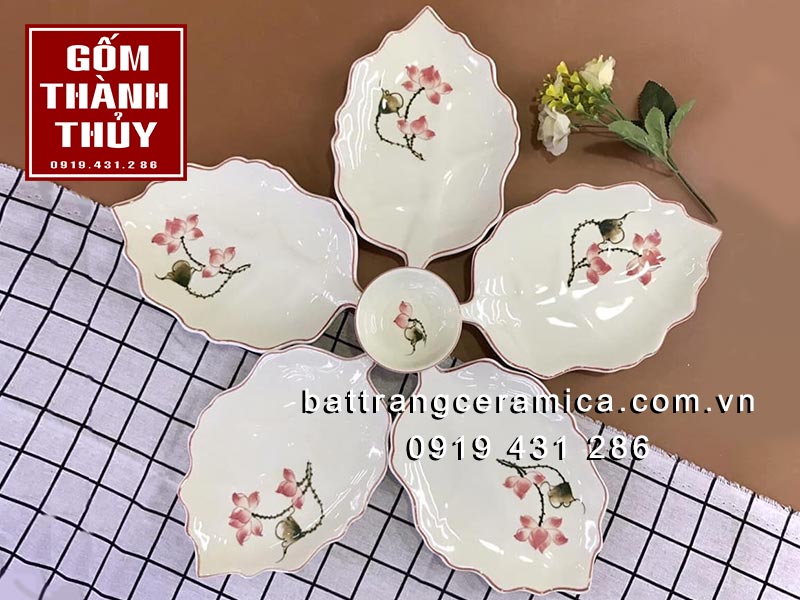 Bộ bát đĩa hoa sen men kem sang trọng Giá tốt Giao nhanh 