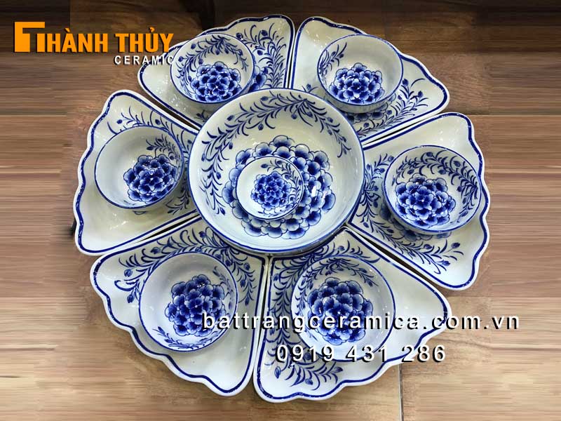 Bộ mâm cỗ hoa mặt trời 14 món sứ Bát Tràng cao cấp giá rẻ