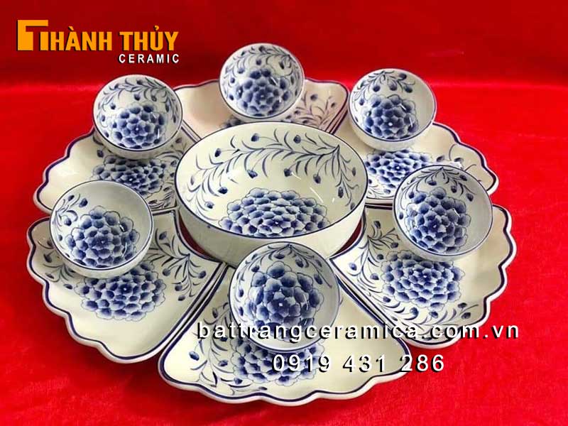 Bộ mâm cỗ hoa mặt trời 14 món sứ Bát Tràng cao cấp giá rẻ