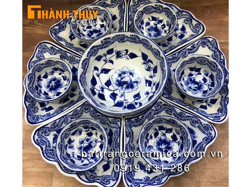 Bộ đồ ăn hoa mặt trời Bát Tràng gốm sứ sang trọng độc đáo