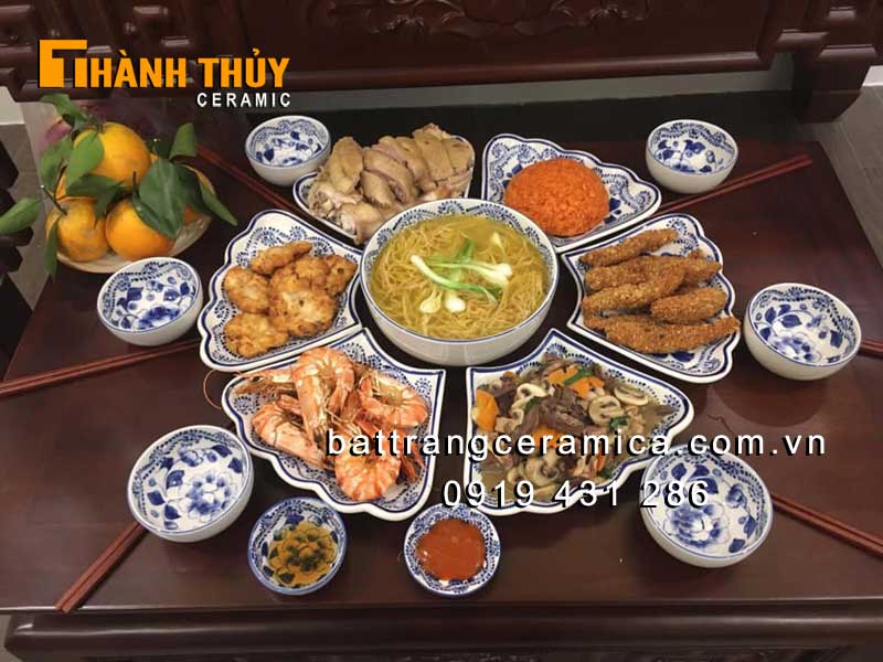 Bộ đồ ăn hoa mặt trời Bát Tràng gốm sứ sang trọng độc đáo