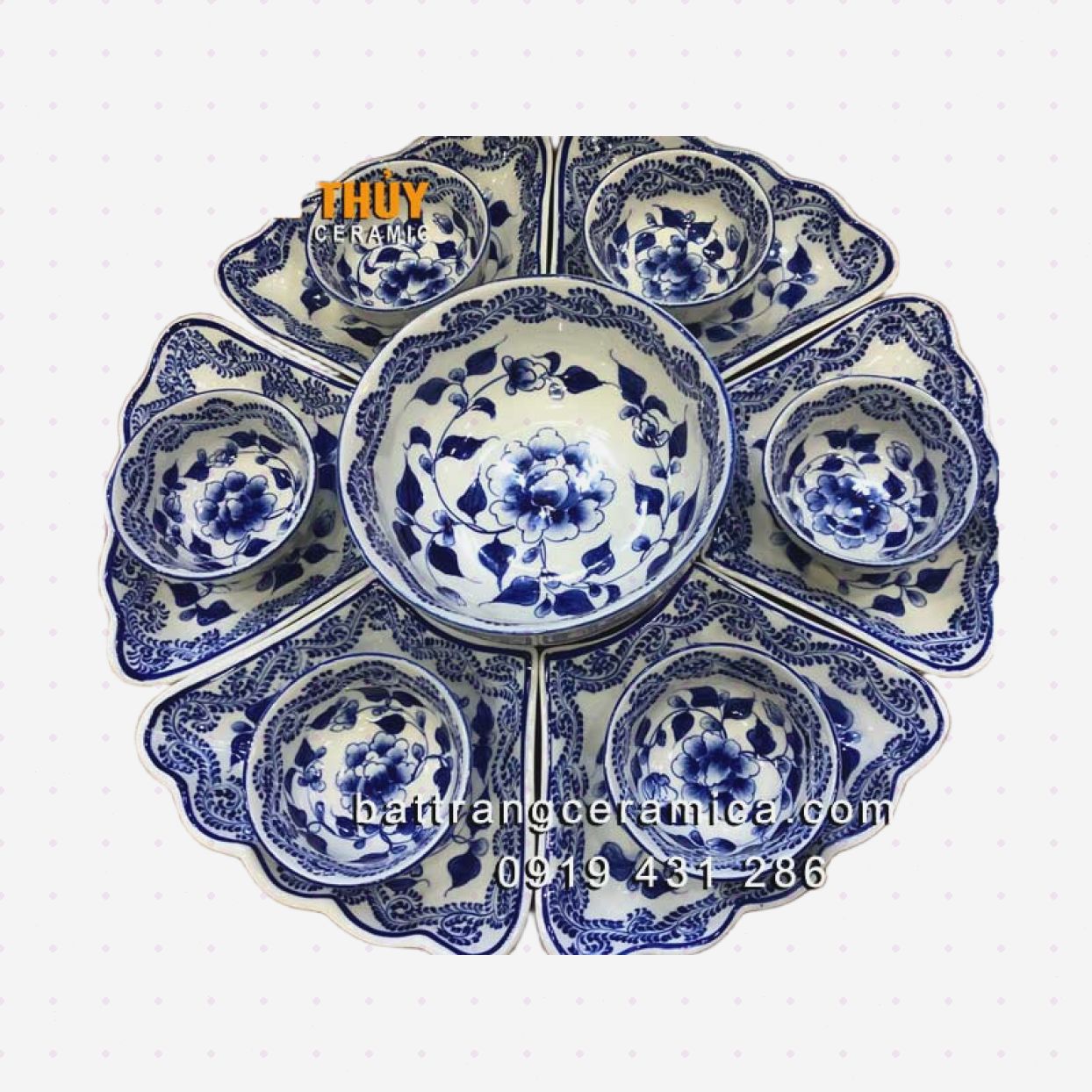 Bộ đồ ăn hoa mặt trời Bát Tràng gốm sứ sang trọng độc đáo 