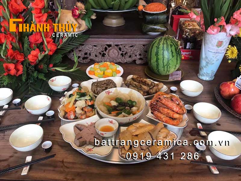 Bộ đồ ăn hoa mặt trời men kem cao cấp Gốm sứ Bát Tràng đẹp