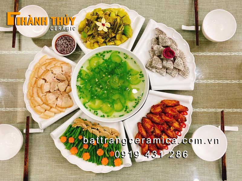 Set bộ đồ mâm cỗ trắng cuốn thư tinh tế an toàn quà tặng gia đình