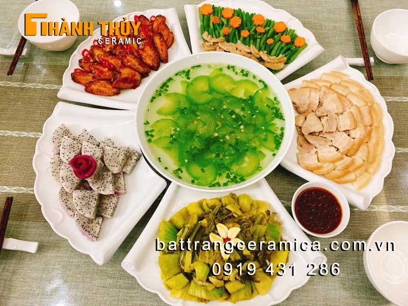 Set bộ đồ mâm cỗ trắng cuốn thư tinh tế an toàn quà tặng gia đình