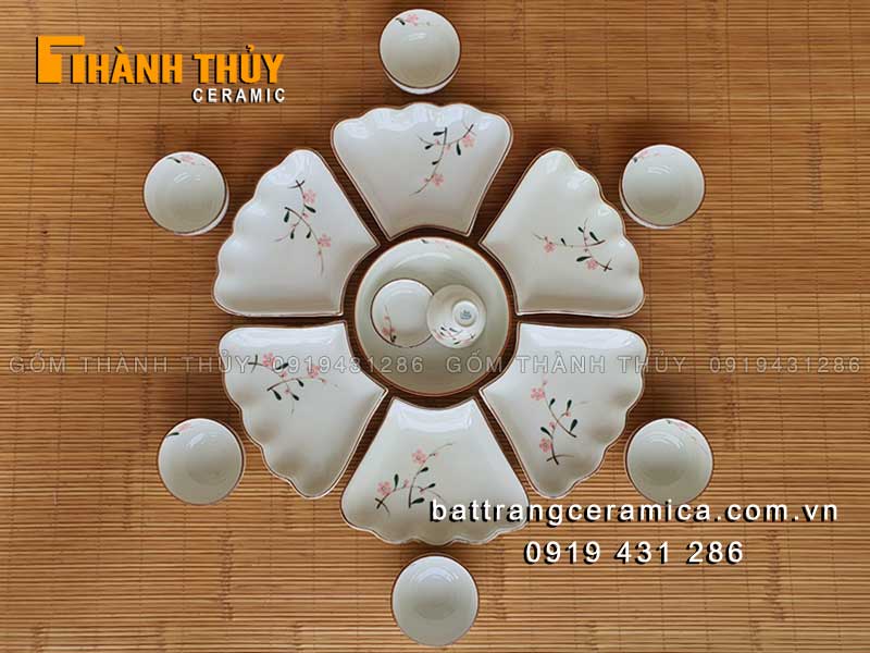 Bộ bát đĩa hoa mặt trời Đào hồng sang trọng giá tốt 