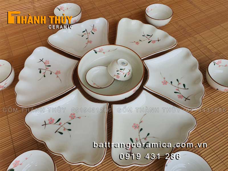 Bộ bát đĩa hoa mặt trời Đào hồng sang trọng giá tốt