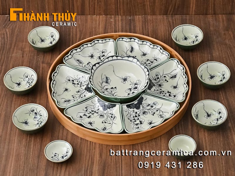 Bộ bát đĩa hoa mặt trời sen chuồn xanh cao cấp an toàn đẹp giá tốt