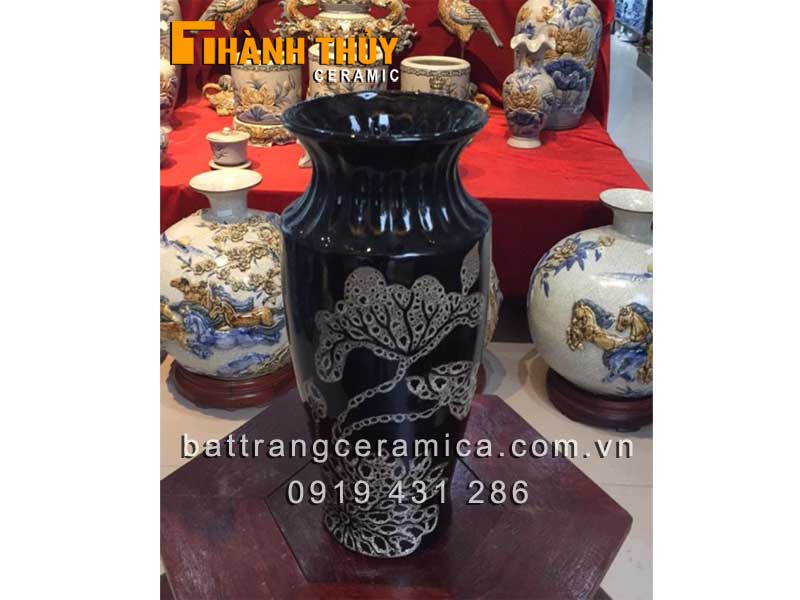Lọ cắm hoa Sen đen trắng gốm sứ Bát Tràng 30 cm quà tặng đẹp Lọ cắm hoa Sen đen trắng gốm sứ Bát Tràng 30 cm quà tặng đẹp