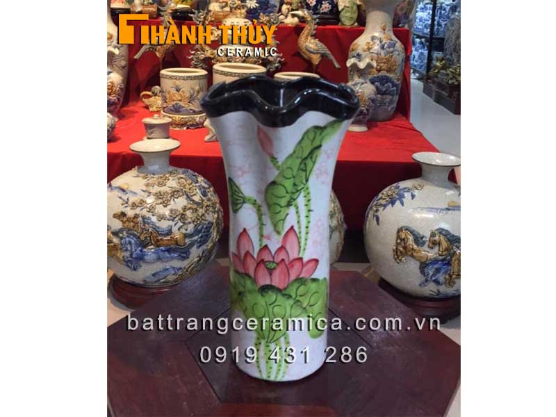 Lọ miệng lượn vẽ Sen 25 cm quà tặng cao cấp trang trí đẹp