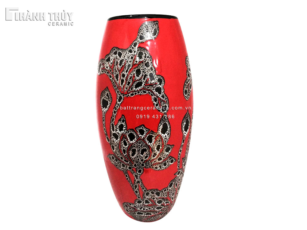 Lọ hoa Bom đỏ vẽ Sen quà tặng đẳng cấp trang trí đẹp