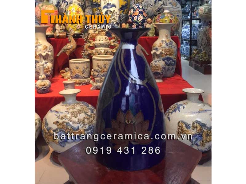 Lọ hoa sen xanh tím than 32cm đẹp tặng quà độc đáo 