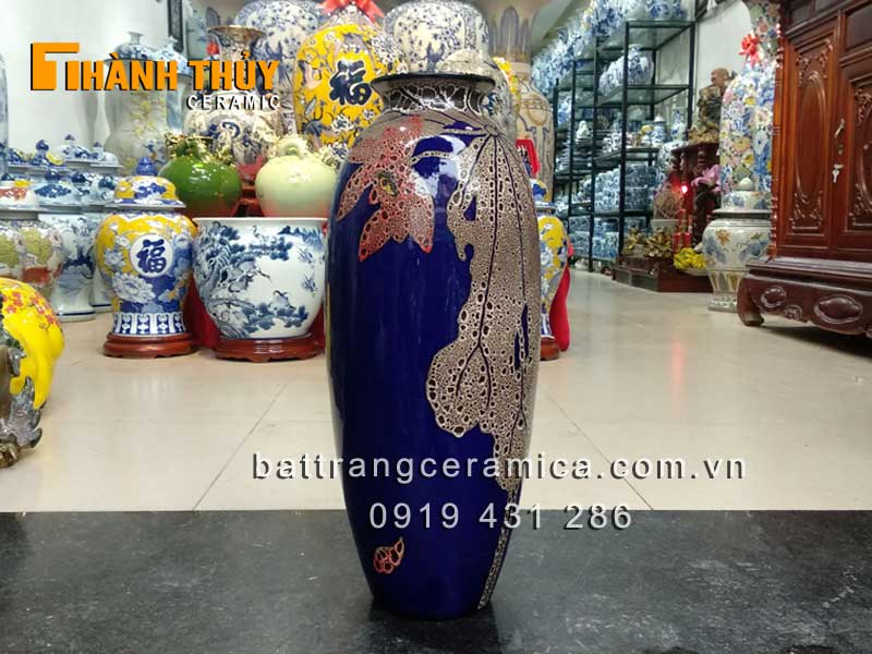 Lọ hoa dáng cao vẽ Sen Bát Tràng sang trọng quà tặng độc đáo