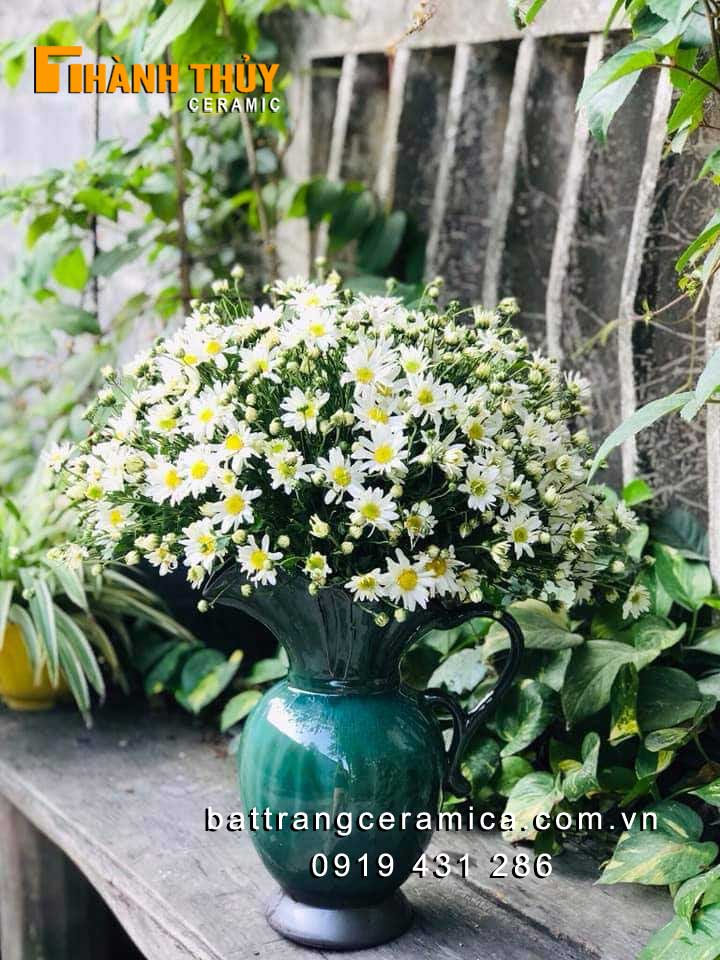 Bình sữa cắm hoa xanh ngọc bích 35cm trang trí nhà đẹp sang trọng