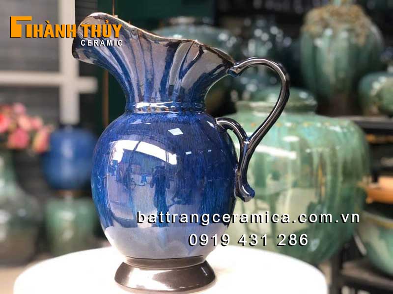 Lọ hoa gốm sứ Bát Tràng xanh saphia cao 35 cm đẳng cấp 