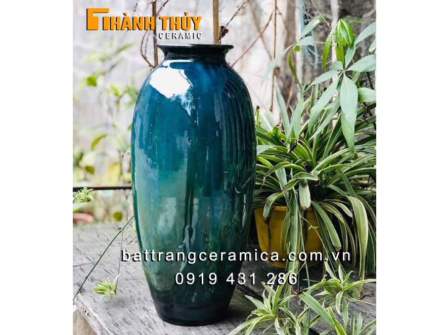 Bình hoa xanh ngọc bích cao 40cm gốm Bát Tràng sang trọng 