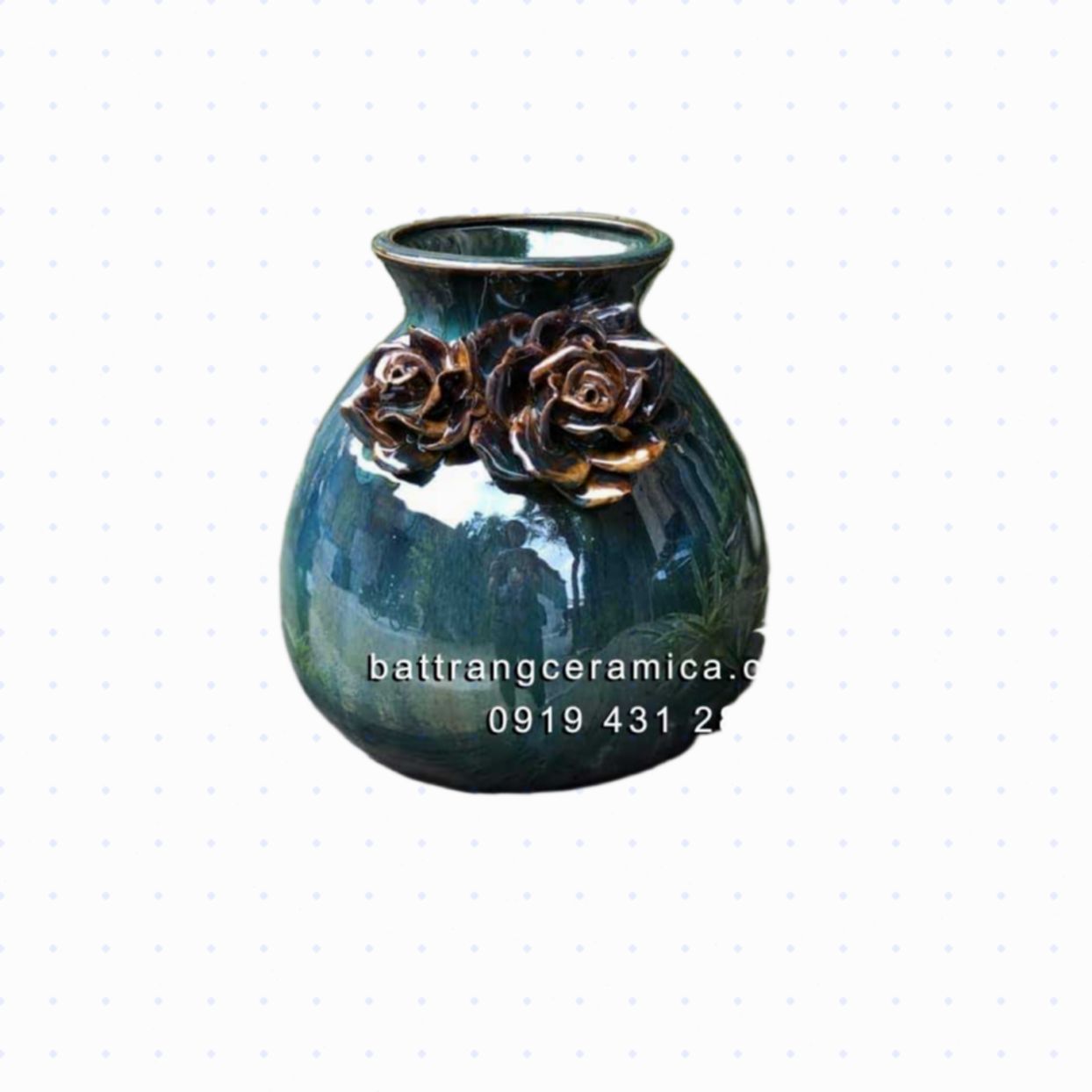 Bình hoa giỏ cua đắp hoa hồng 25cm độc đáo sang trọng tặng quà 