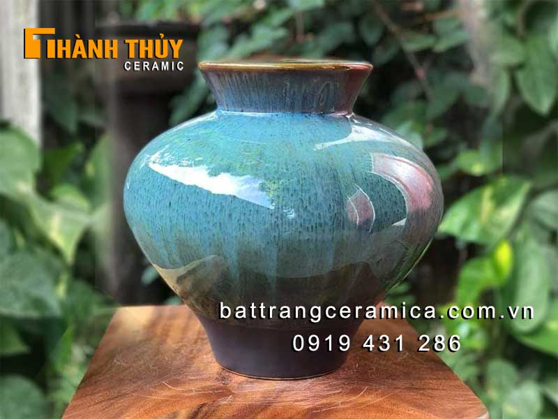 Bình gốm men hỏa biến 25cm sang trọng cắm hoa tươi đẹp 
