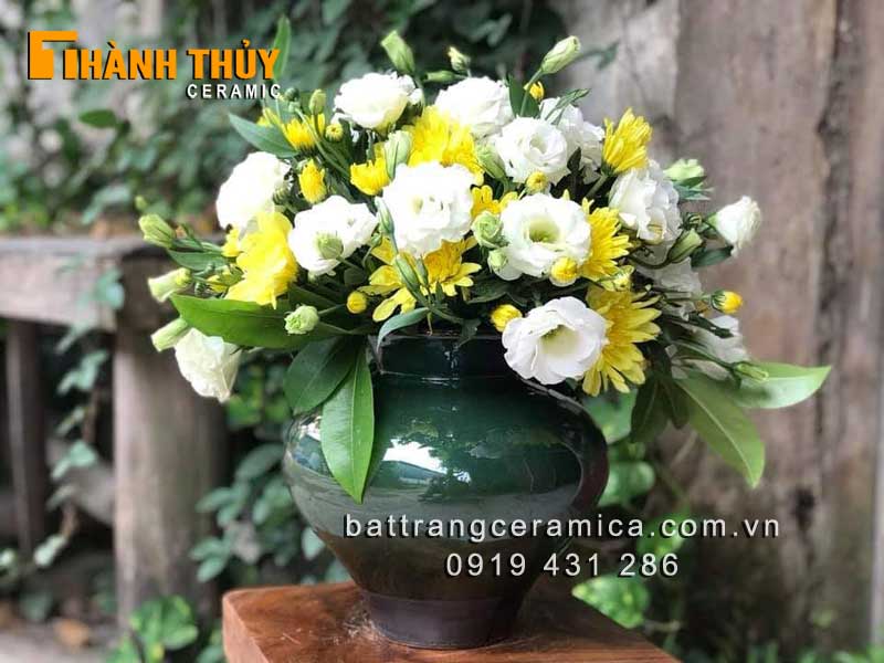 Bình gốm men hỏa biến 25cm sang trọng cắm hoa tươi đẹp