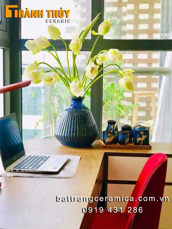 Bình cắm hoa gốm Bát Tràng xanh ngọc bích đẹp sang trọng Bình cắm hoa gốm Bát Tràng xanh ngọc bích đẹp sang trọng