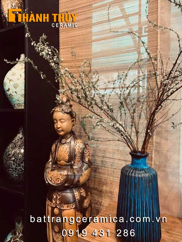 Bình gốm đèn lồng cao 40cm Bát Tràng sang trọng cắm hoa đẹp