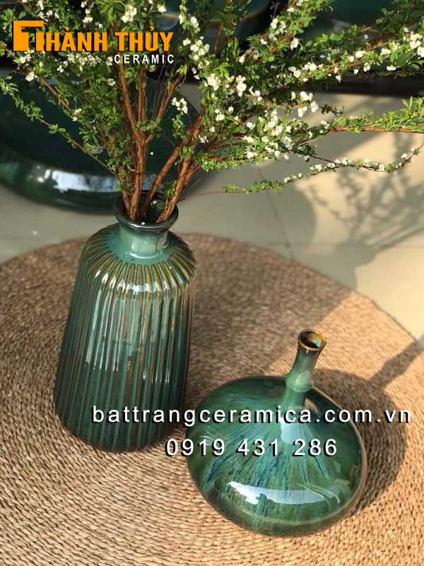 Bình gốm đèn lồng cao 40cm Bát Tràng sang trọng cắm hoa đẹp