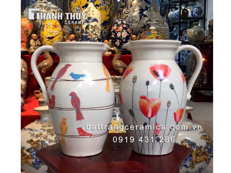 Bình cắm hoa vintage quai cầm 25cm đẹp gốm sứ Bát Tràng Bình cắm hoa vintage quai cầm 25cm đẹp gốm sứ Bát Tràng