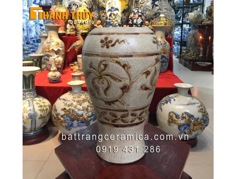 Bình đùi dế men rạn giả cổ 33cm trang trí nội thất cao cấp 