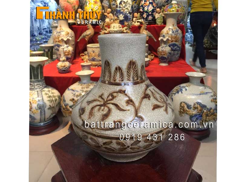 Bình cắm hoa men rạn cổ điển cao 28 cm sang trọng trang trí
