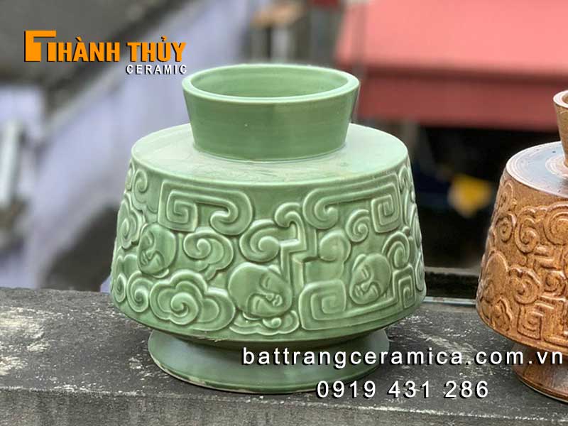 lọ cắm hoa gốm sứ bát tràng cổ cao 22cm trang trí phòng khách