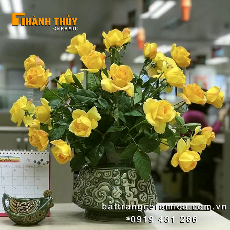 lọ cắm hoa gốm sứ bát tràng cổ cao 22cm trang trí phòng khách 