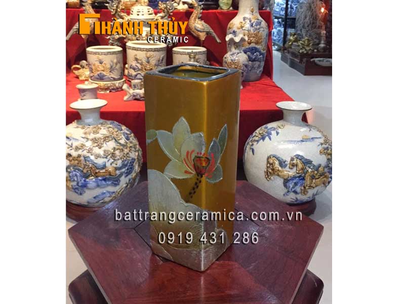 Lọ vuông sơn mài hoa sen đẹp cao cấp trang trí nội thất Lọ vuông sơn mài hoa sen đẹp cao cấp trang trí nội thất
